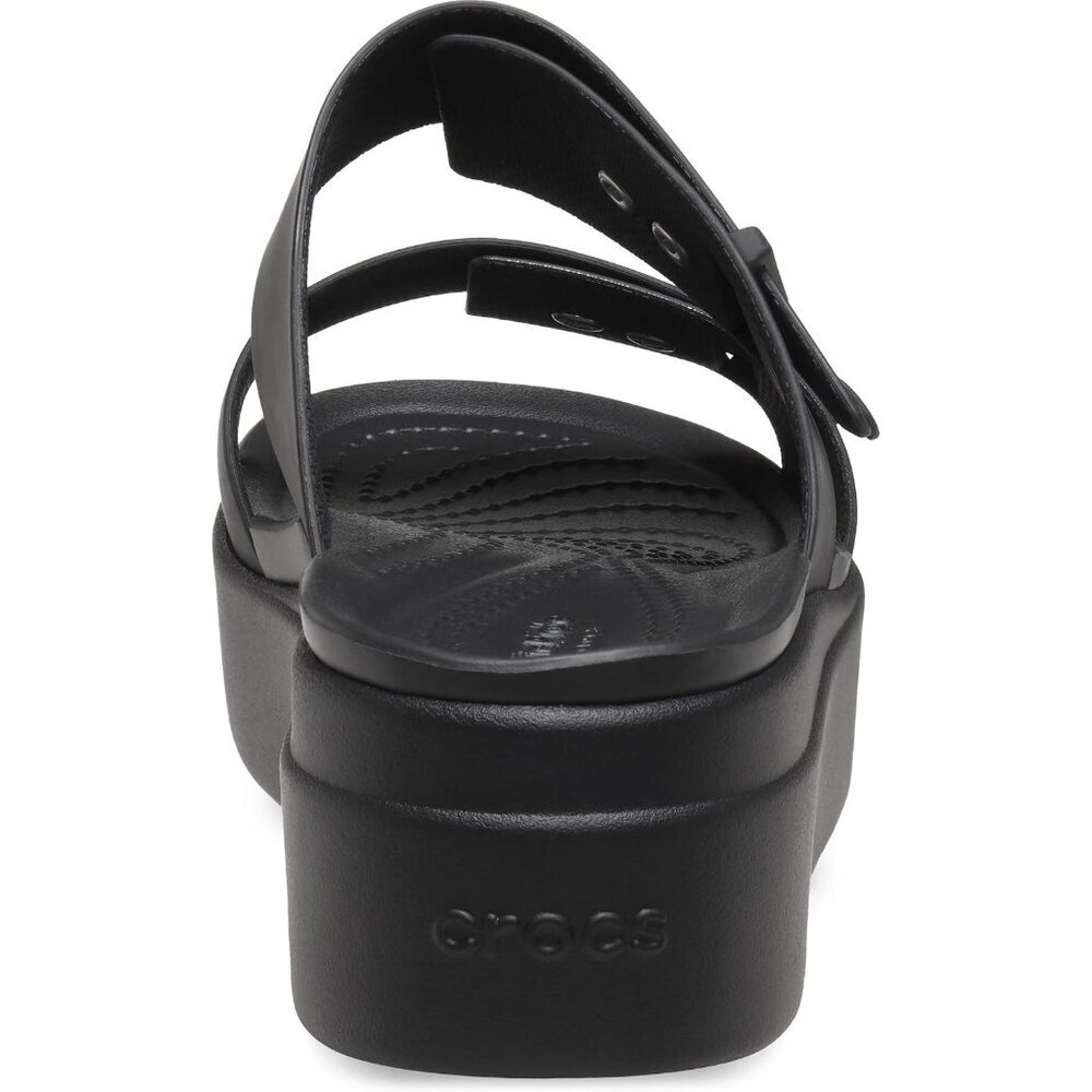 Women's Slide Sandals Black Cushioned Wedge Heel Classic Comfort Slip On Shoes - Picture 5 of 6